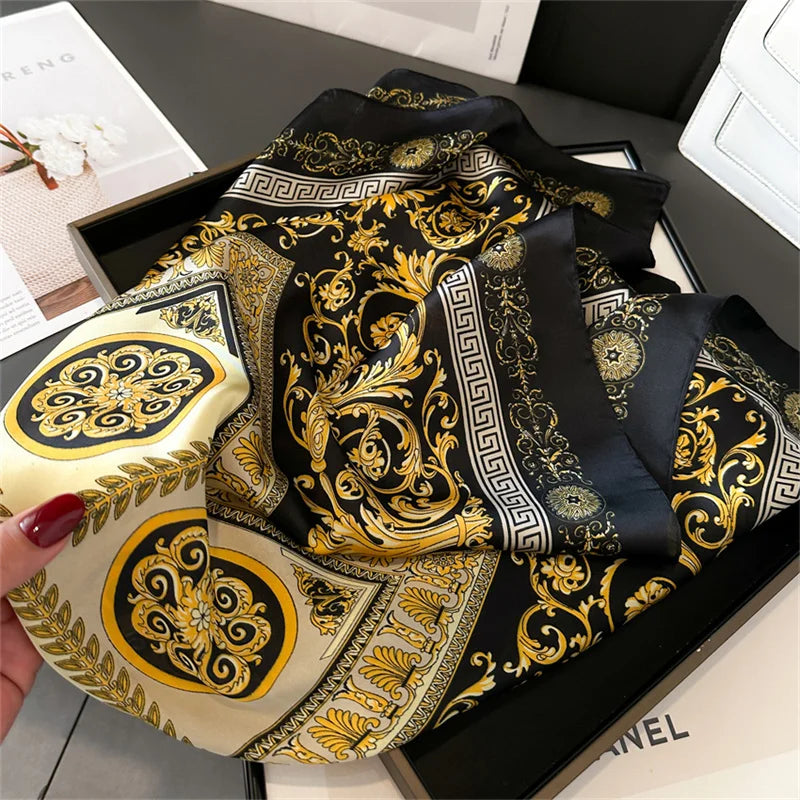 Écharpe Pashmina en soie imprimée pour femmes, châle carré, bandeau décoratif, Design de luxe, Bandana, nouvelle mode 70x70cm, 2026