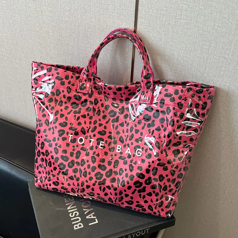 Sac fourre-tout imprimé léopard pour femmes, sacs à main américains de grande capacité en PVC, pochette de transport tendance, sacs à bandoulière décontractés pour dames, nouvelle collection 2025
