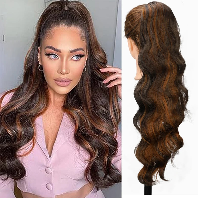 Extension de Cheveux Queue de Cheval Ondulée pour Femme, 24 Pouces, Longue Ondulation, Proximité Wstring, réinitialisation en Queue de Cheval Rouge, Fausse Queue de Cheval, Postiche