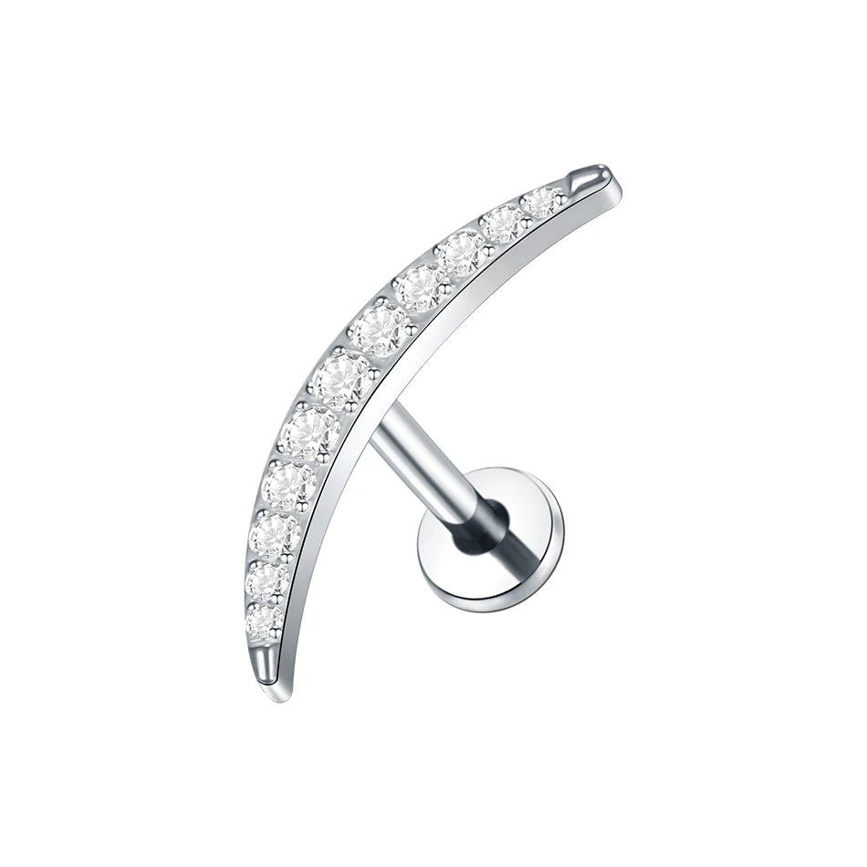 Boucle d'oreille en titane G23, Labret, Tragus, clou, filetage interne, anneaux à lèvres en Zircon, Cartilage Helix, Piercing, bijoux pour le corps, 16G, 1 pièce