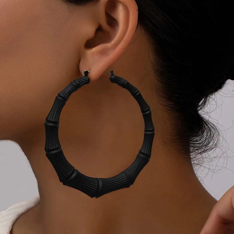 Grandes boucles d'oreilles en bambou pour femmes, exagérées, à la mode, couleur or, cercle rond géométrique, bijoux cadeaux de fête