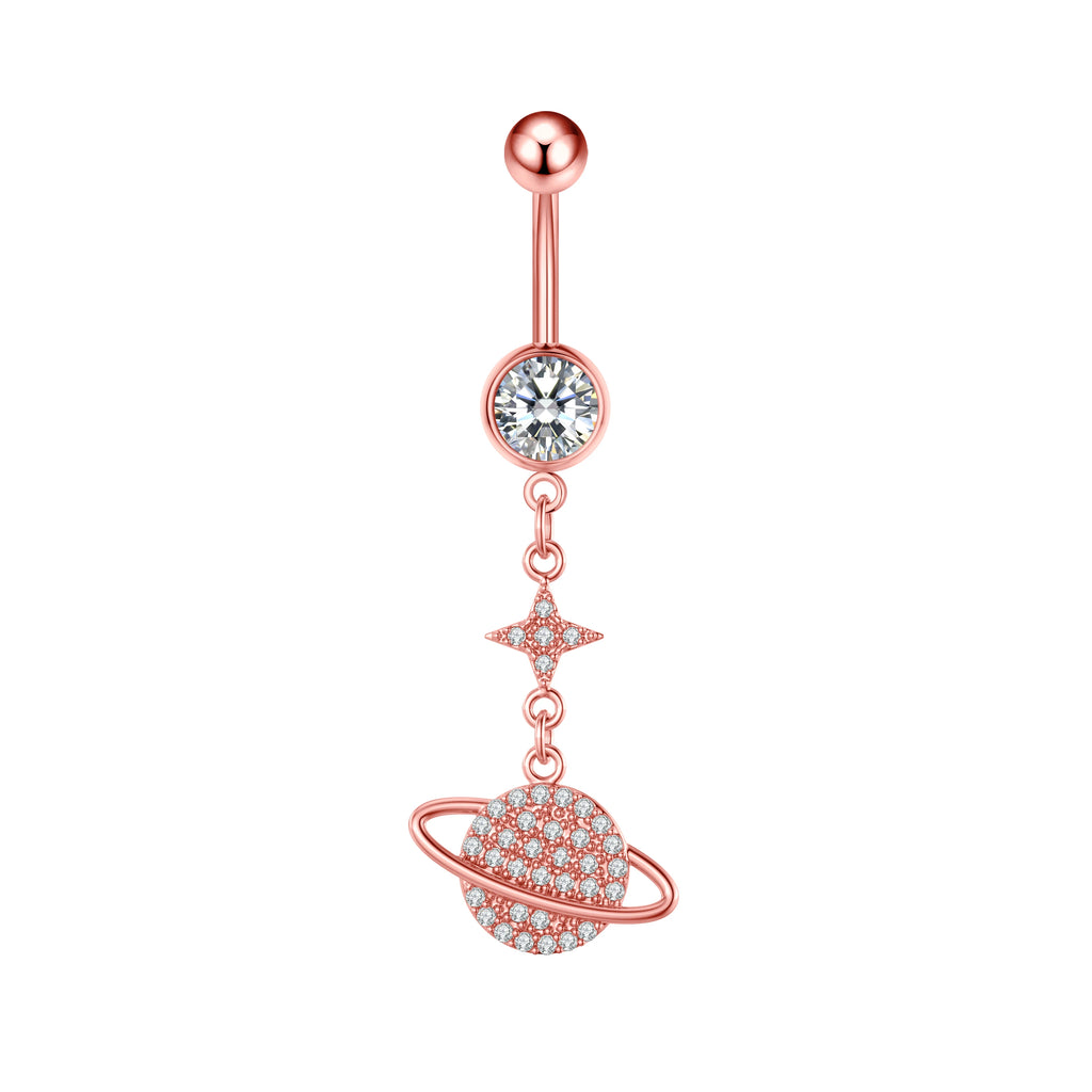 1 pièce Anneau de nombril incurvé en acier inoxydable couleur or avec cristaux CZ, motif papillon abeille, 14G, avec pendentif