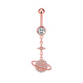 1 pièce Anneau de nombril incurvé en acier inoxydable couleur or avec cristaux CZ, motif papillon abeille, 14G, avec pendentif