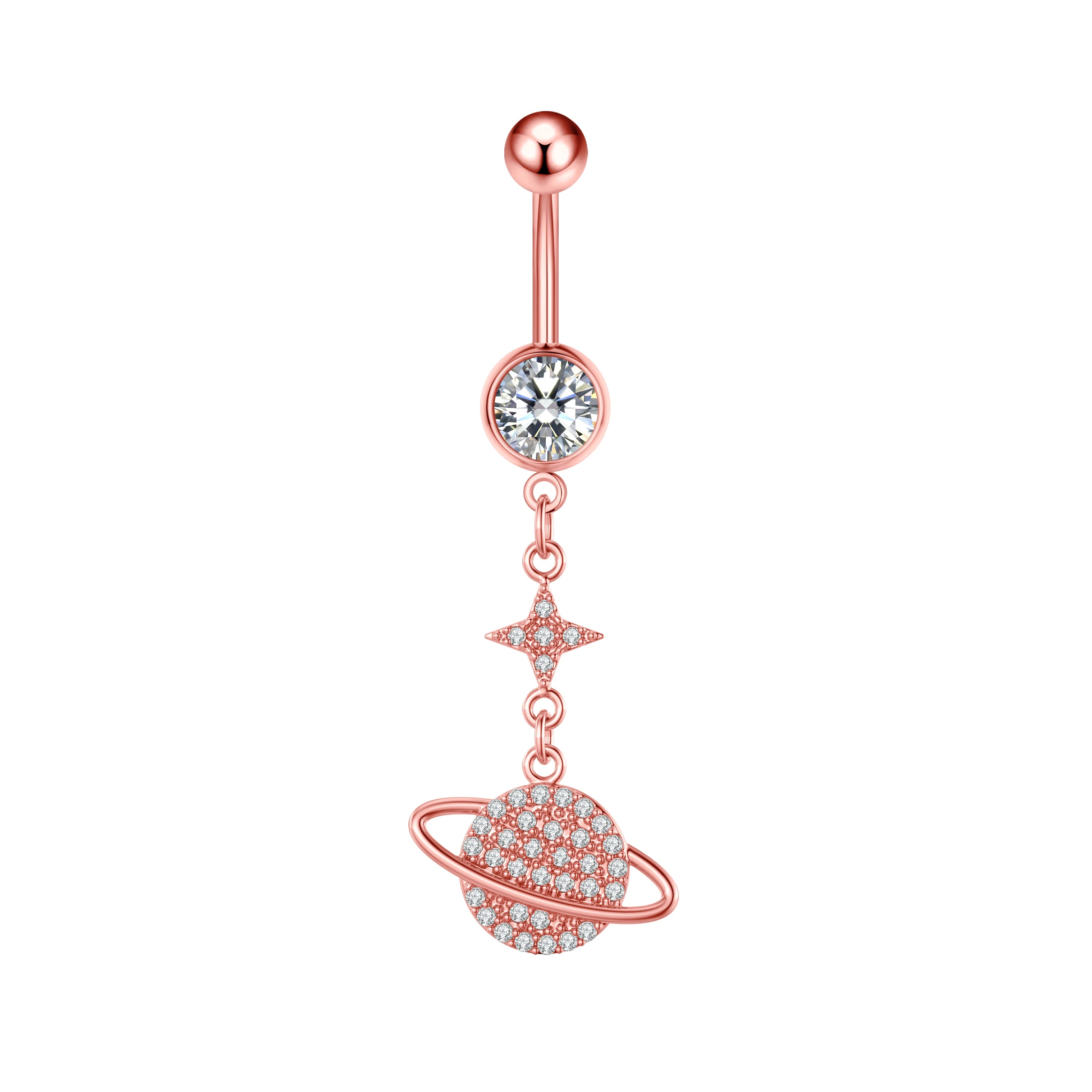 1 pièce Anneau de nombril incurvé en acier inoxydable couleur or avec cristaux CZ, motif papillon abeille, 14G, avec pendentif