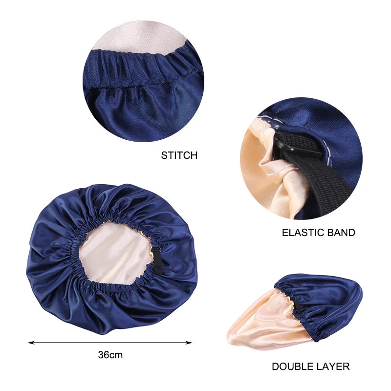 Bonnet en Satin pour dormir, Bonnet en soie réglable pour cheveux bouclés, Double couche, grand bonnet de sommeil doublé en Satin pour femmes