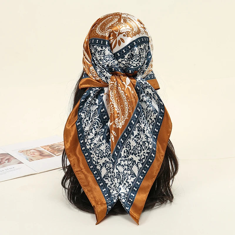 Foulard carré en soie pour femmes, nouveau Design de luxe, Style populaire, quatre saisons, protection solaire, foulard de plage, Hijab, 90x90CM