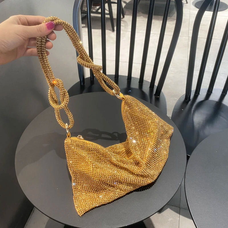 Sac à bandoulière type hobo de créateur de luxe, fait main, sac de soirée/clutch brillant avec strass, pochette en cristal, sac à main et sac hobo.