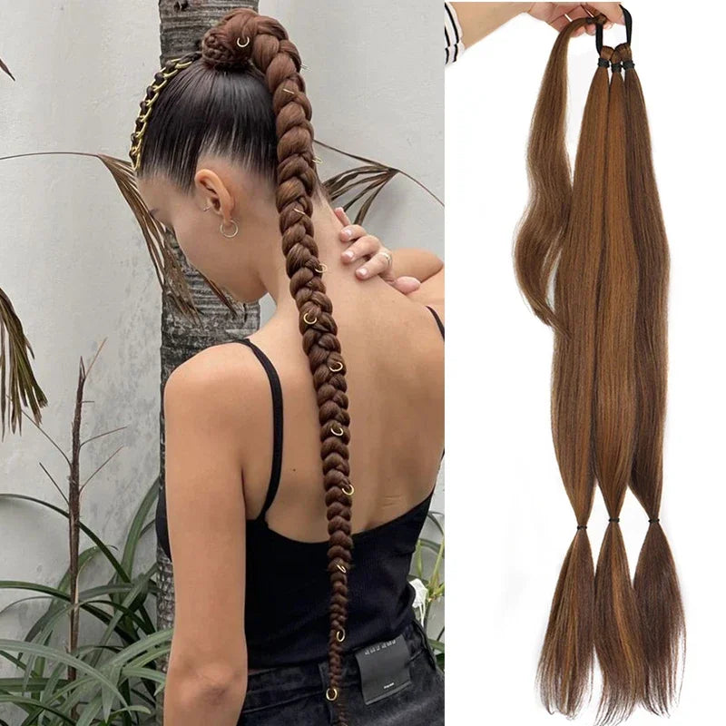 Queue de cheval tressée de 30 pouces avec tresses synthétiques blondes en caoutchouc à faire soi-même, fausse queue de cheval pour femmes, longues extensions tressées en queue de cheval