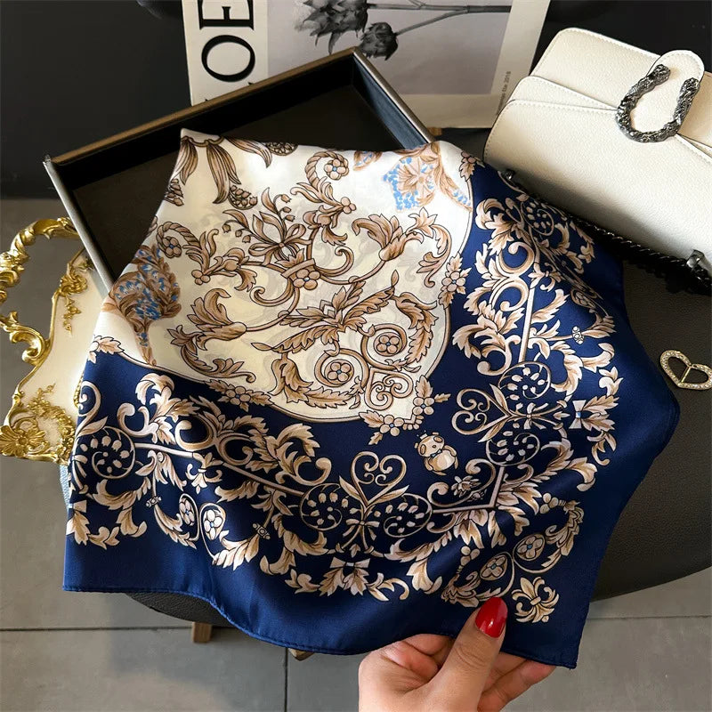 Écharpe Pashmina en soie imprimée pour femmes, châle carré, bandeau décoratif, Design de luxe, Bandana, nouvelle mode 70x70cm, 2026