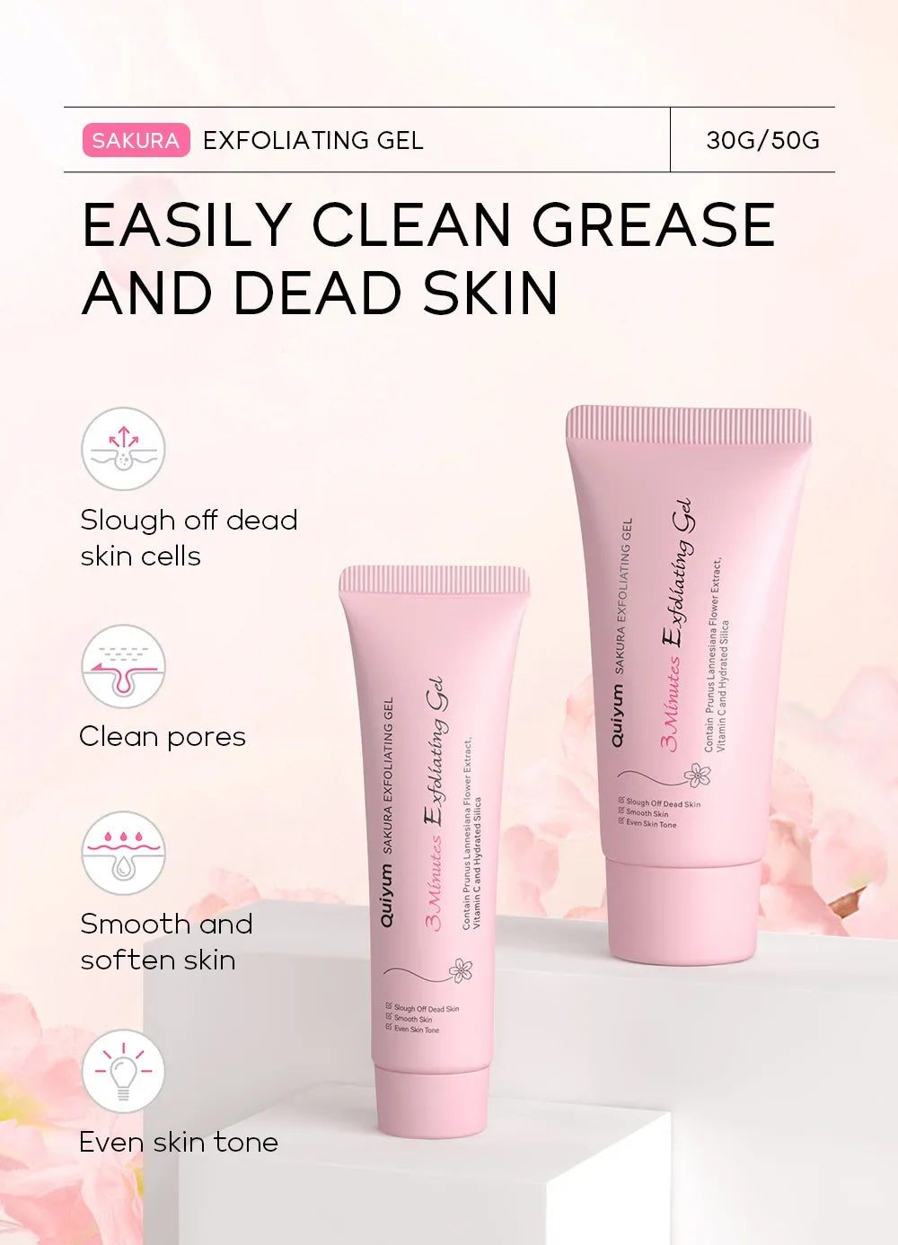 Gel exfoliant Sakura, gommage facial, hydratant, nourrissant, réparateur, crème pour le visage, soin de la peau, 30g/50g