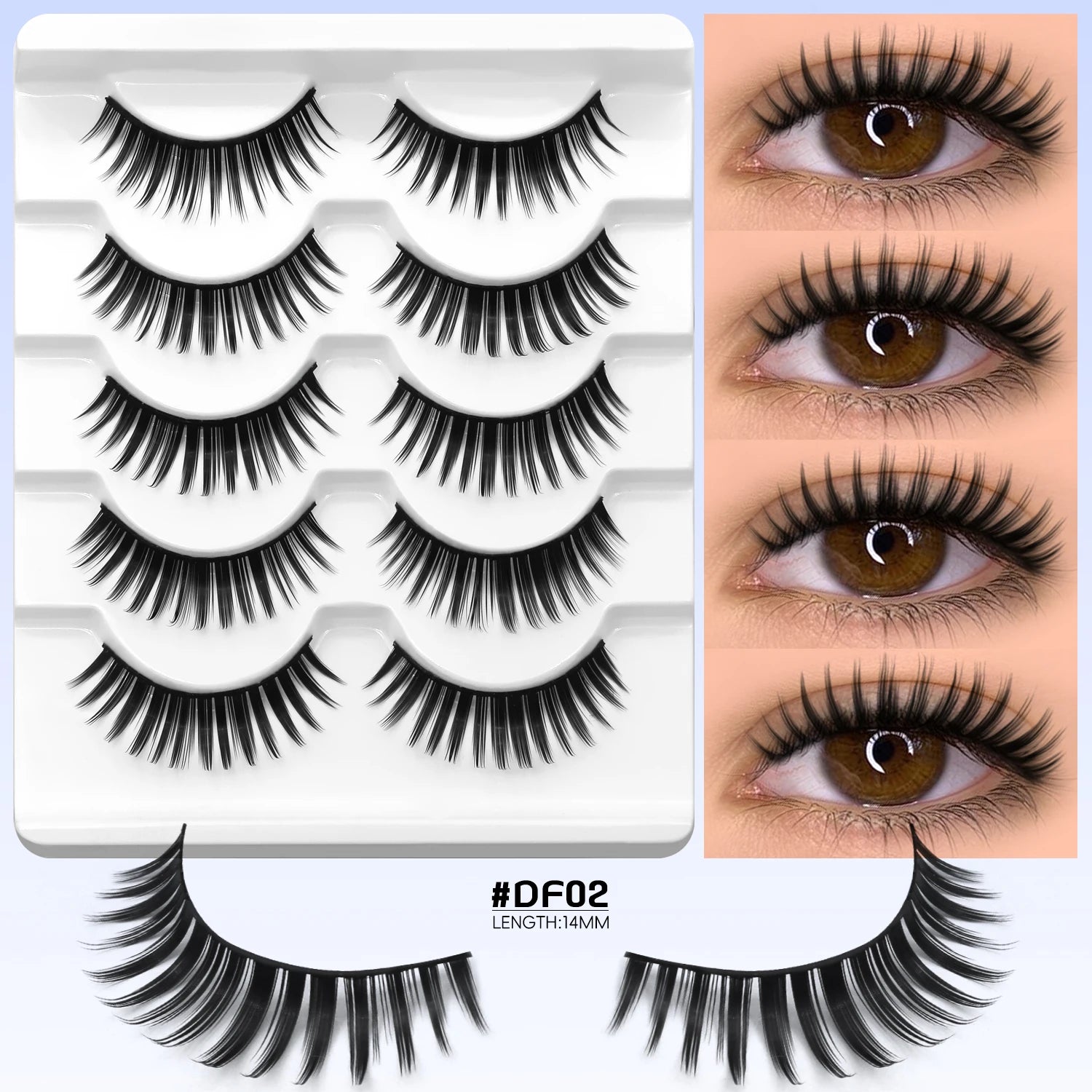 Cils GROINNEYA “Fluffy Cat” – Faux cils 3D effet vison (mink synthétique), doux, épais et volumineux. Cils complets avec effet vaporeux (wispy) et légèrement recourbé, pour un regard allongé type “œil de chat”.