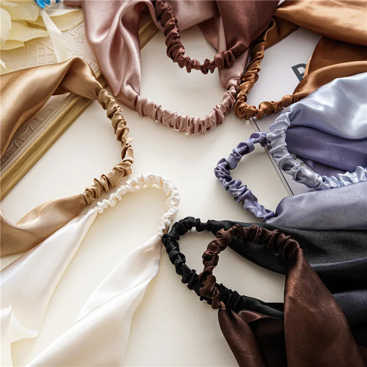Été femmes couleur unie foulard de cheveux Vintage Triangle Bandanas Satin élastique bandeaux enfants fille bandeaux cheveux accessoires