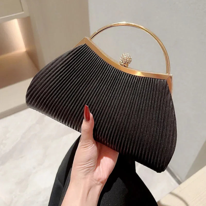 Sac à main de soirée plissé pour femmes, pochette de jour à paillettes avec poignée supérieure, sac à Clip pour dîner de mariage, bourse de fête en diamant doré