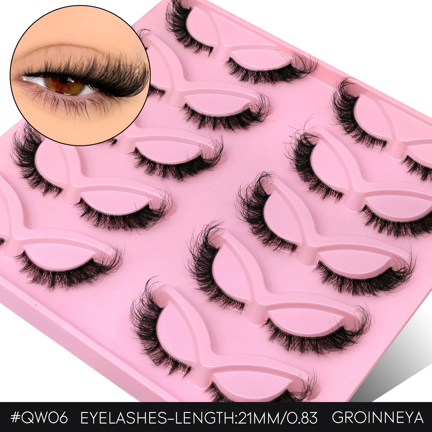 Cils GROINNEYA “Fluffy Cat” – Faux cils 3D effet vison (mink synthétique), doux, épais et volumineux. Cils complets avec effet vaporeux (wispy) et légèrement recourbé, pour un regard allongé type “œil de chat”.