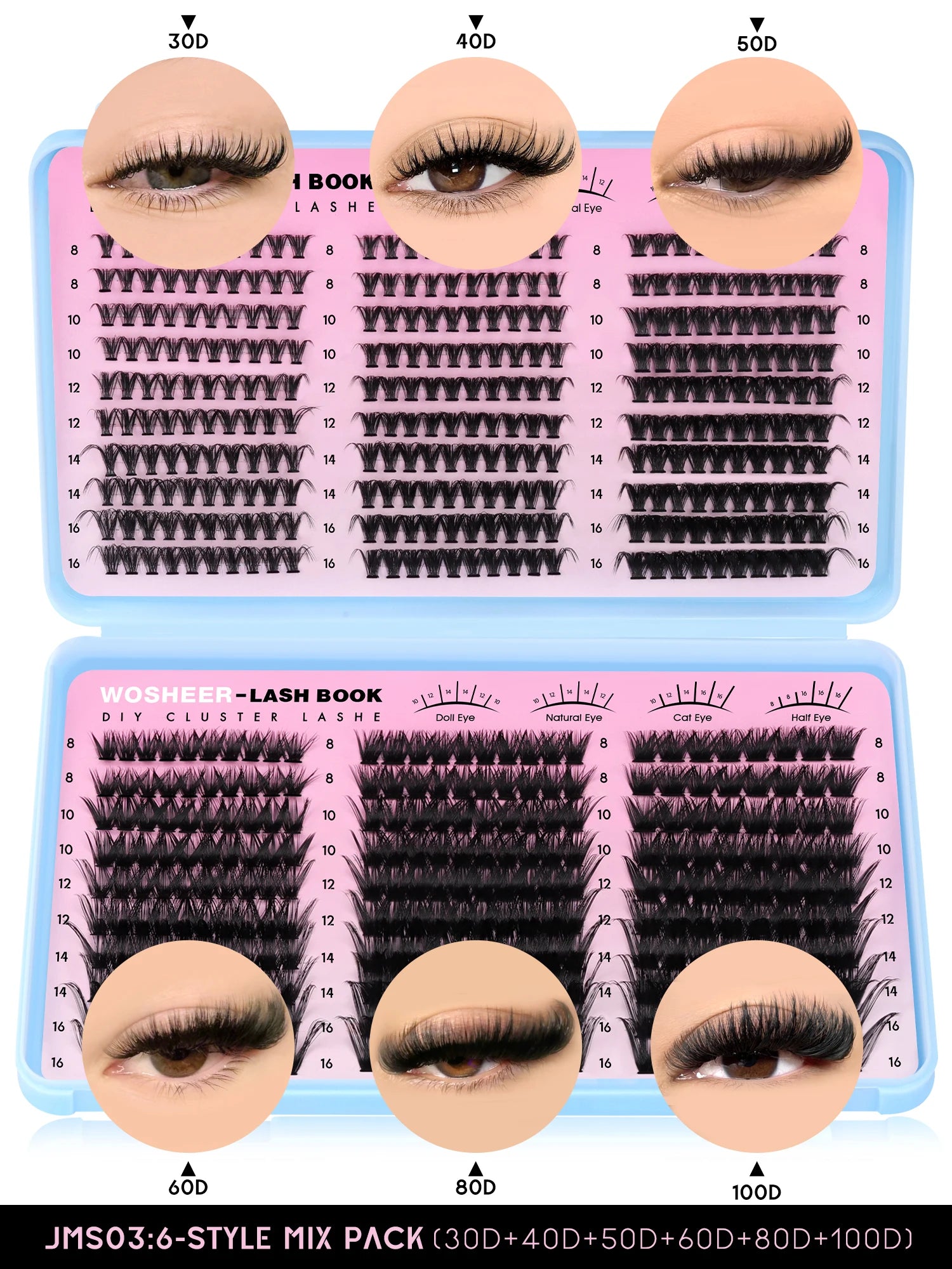 Kit de bouquets de faux cils – Extensions de cils individuelles en bouquets, effet volumineux et léger, plateau de tailles mixtes, avec colle et fixateur pour cils (Lash Bond & Seal) ainsi qu’une pince applicatrice incluse.