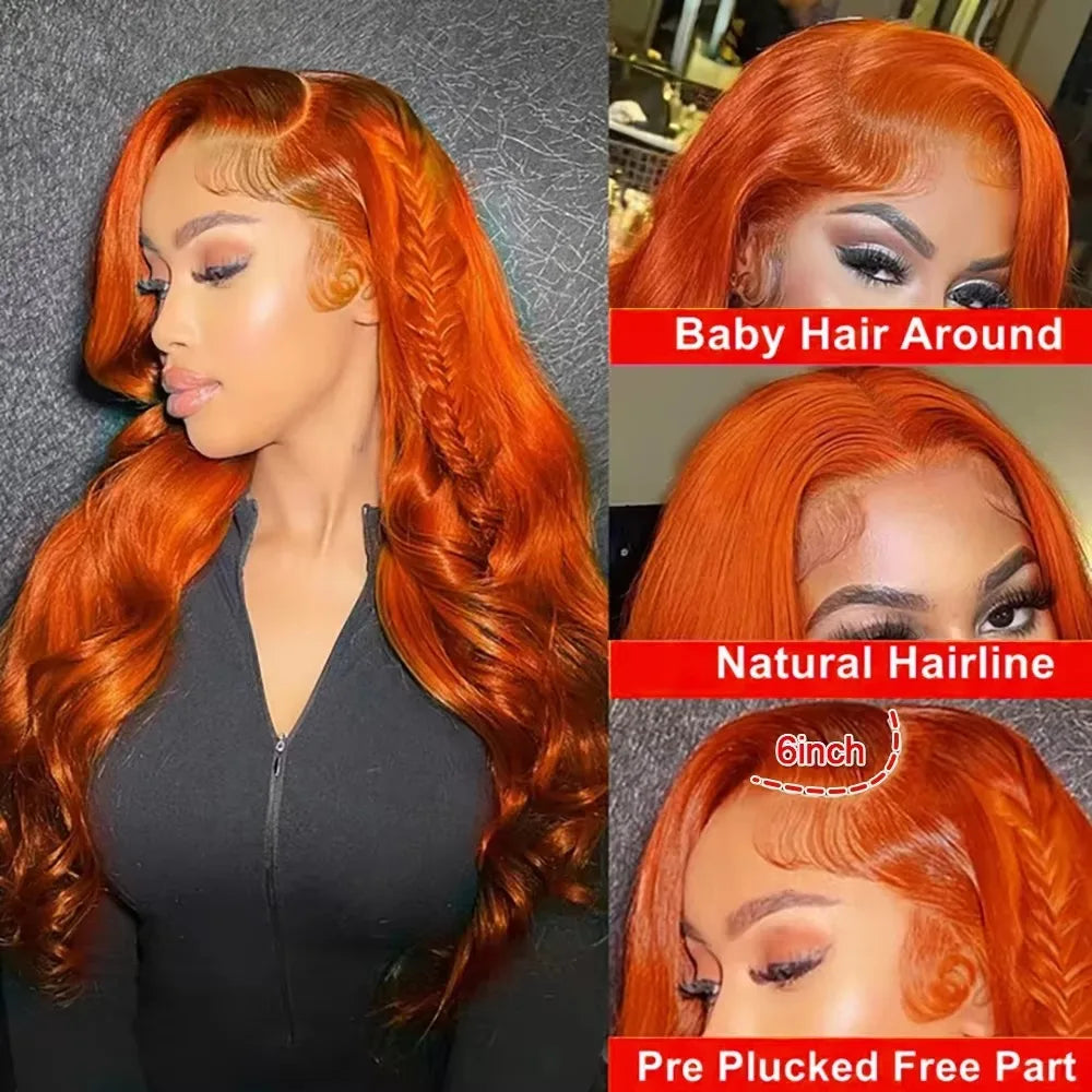 Perruque Lace Front HD 40 pouces 350Ginger Body Wave 13x4 13x6 en cheveux humains colorés pour femmes, pré-épilée, densité 250%