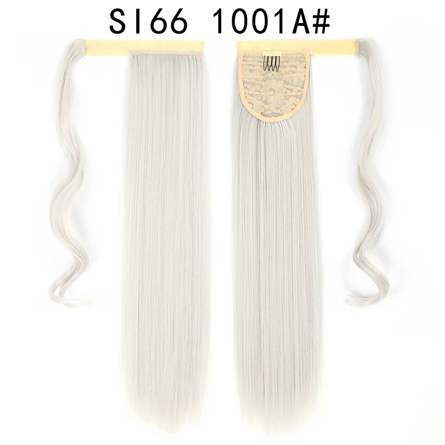 Queue de cheval synthétique longue et droite de 22 pouces, extension de cheveux à enrouler avec clip, résistante à la chaleur, postiche blond