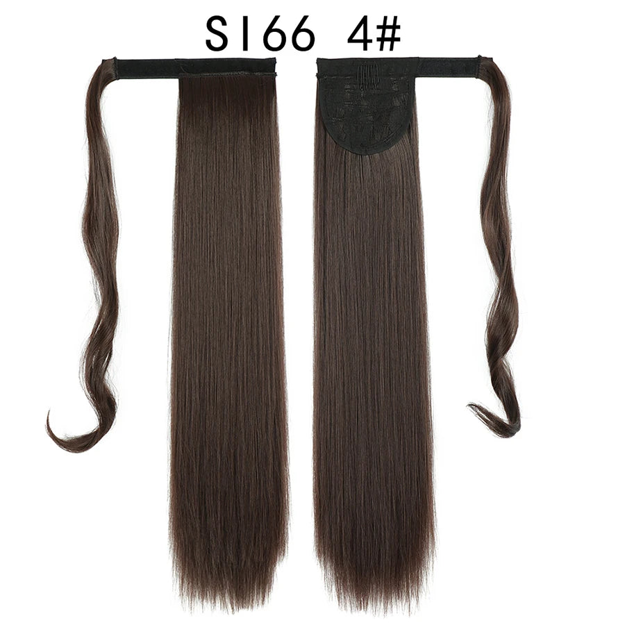 Queue de cheval synthétique longue et droite de 22 pouces, extension de cheveux à enrouler avec clip, résistante à la chaleur, postiche blond