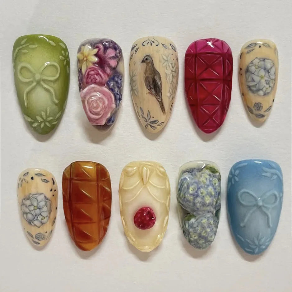 24 pièces de faux ongles à fleurs, style tendance, avec effet dégradé jaune et rose. Ongles portables à couverture complète, forme amande , à poser directement (Press-On Nails).