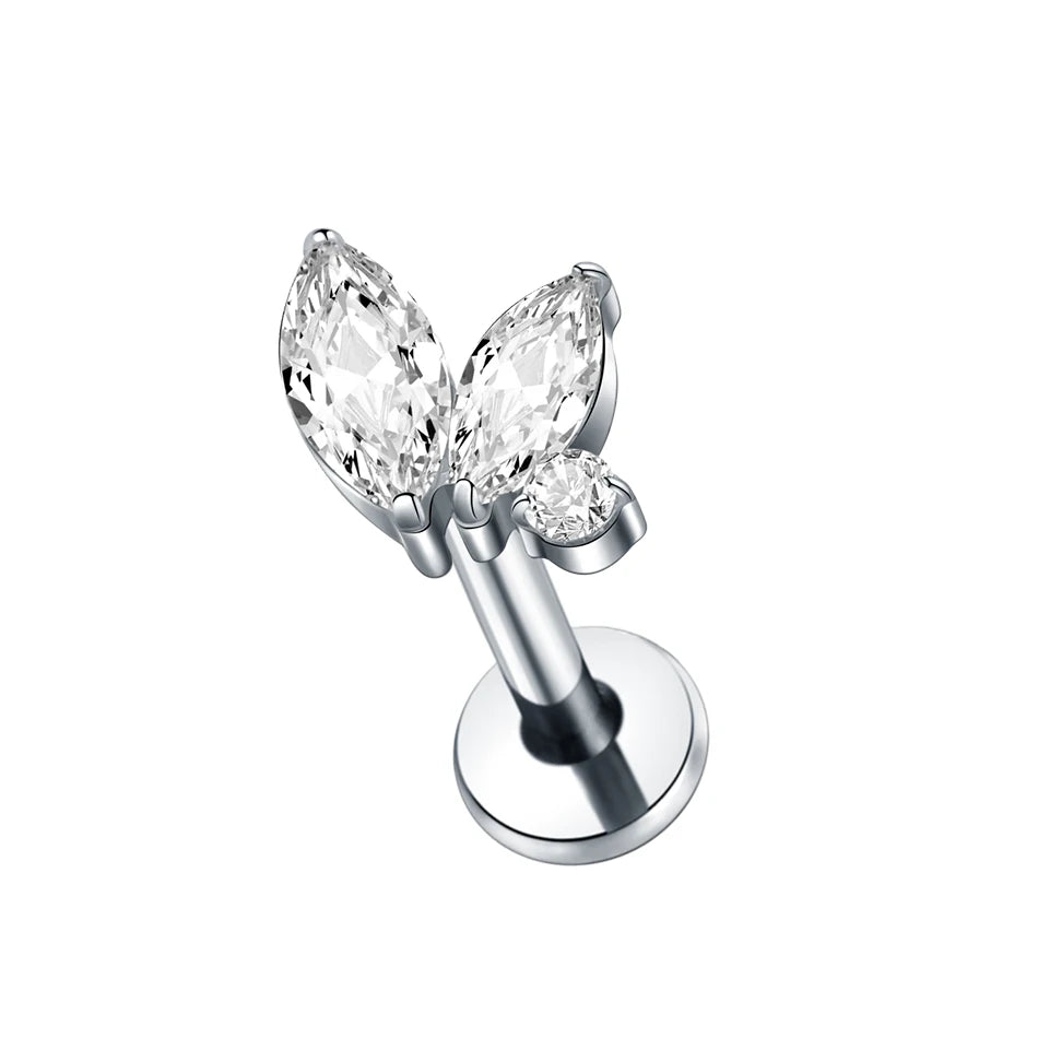 Boucle d'oreille en titane G23, Labret, Tragus, clou, filetage interne, anneaux à lèvres en Zircon, Cartilage Helix, Piercing, bijoux pour le corps, 16G, 1 pièce