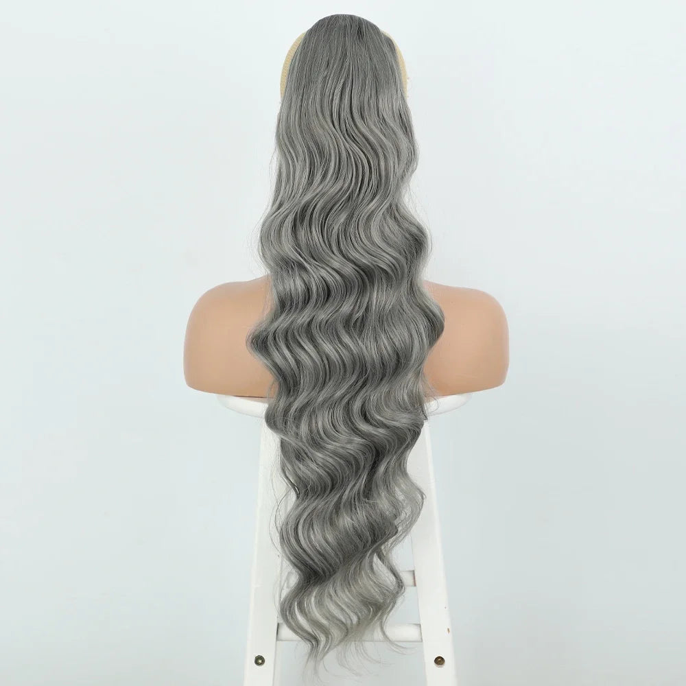 Extension de Cheveux Queue de Cheval Ondulée pour Femme, 24 Pouces, Longue Ondulation, Proximité Wstring, réinitialisation en Queue de Cheval Rouge, Fausse Queue de Cheval, Postiche