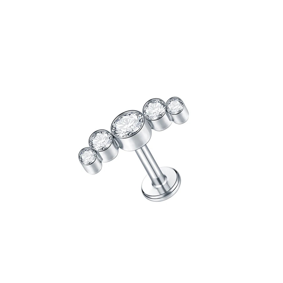 Boucle d'oreille en titane G23, Labret, Tragus, clou, filetage interne, anneaux à lèvres en Zircon, Cartilage Helix, Piercing, bijoux pour le corps, 16G, 1 pièce