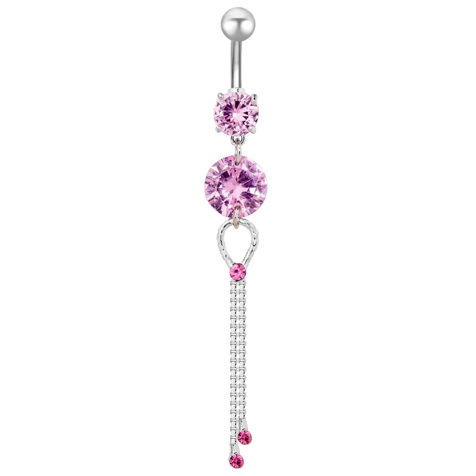Bijou de nombril pour femme – piercing de ventre en acier inoxydable avec chaîne longue, pampilles et fleur pendante, accessoires de corps pour soirée et plage