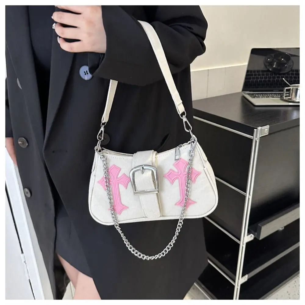 Sac à main avec fermoir métallique Hasp, sac bandoulière, sac porté sous le bras, sac cabas en toile simple et décontracté, accessoire de mode tendance au style urbain.