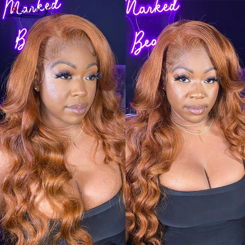 Perruque Lace Front 13x6 Ginger Orange en cheveux humains, texture Body Wave, dentelle transparente 13x4 ou 13x6, pour un effet naturel, lumineux et tendance.