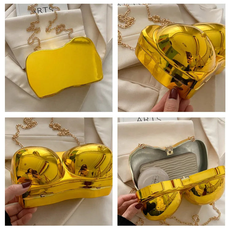 Sac en acrylique amusant pour femme, petit sac initié féminin, sac quebag argenté et doré