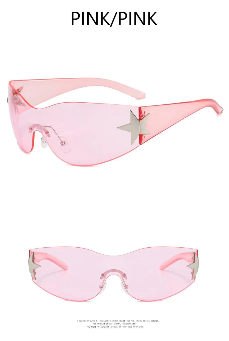 Lunettes de soleil sport punk Y2K de luxe, de marque, de créateur, style masque, monobloc, pour femme, cinq étoiles
