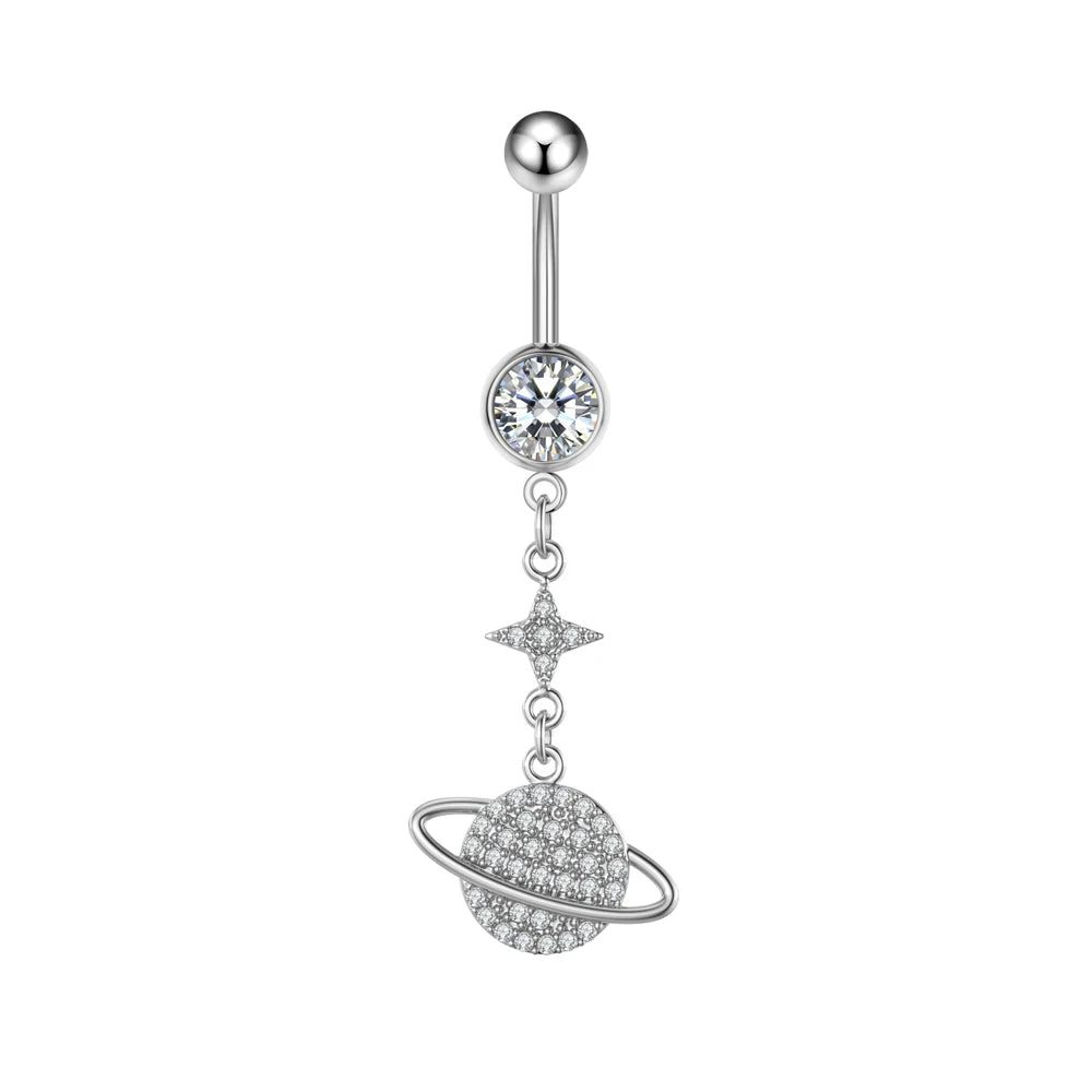 1 pièce Anneau de nombril incurvé en acier inoxydable couleur or avec cristaux CZ, motif papillon abeille, 14G, avec pendentif