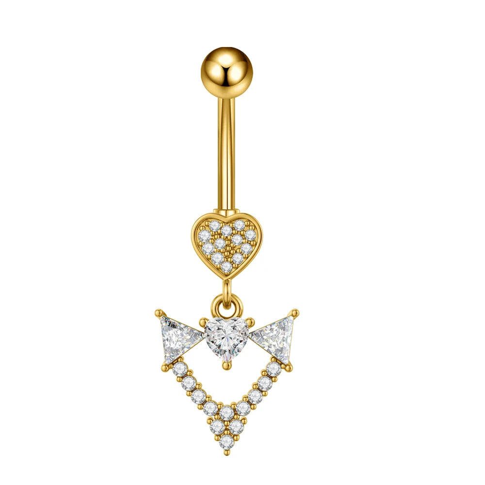Anneaux de nombril série couleur or, carillon éolien, fleur pendante, cœur, anneau de ventre en acier inoxydable, bijoux de perçage de nombril, 1 pièce