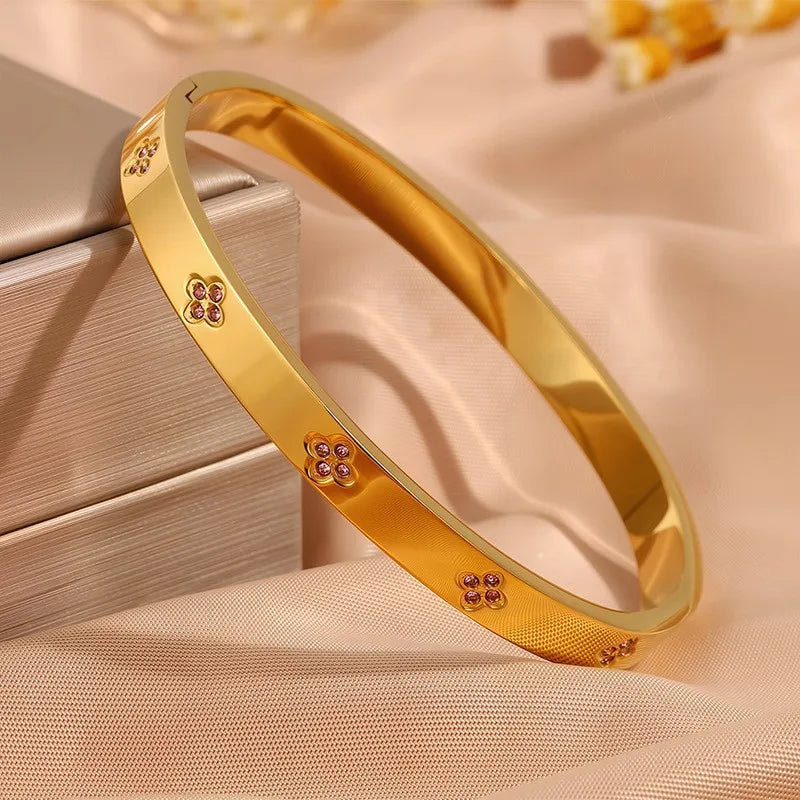 ZAKOL nouveau Buling rose cristal zircone Bracelet en acier inoxydable pour les femmes polyvalent empilable bijoux étanche Bracelet cadeau