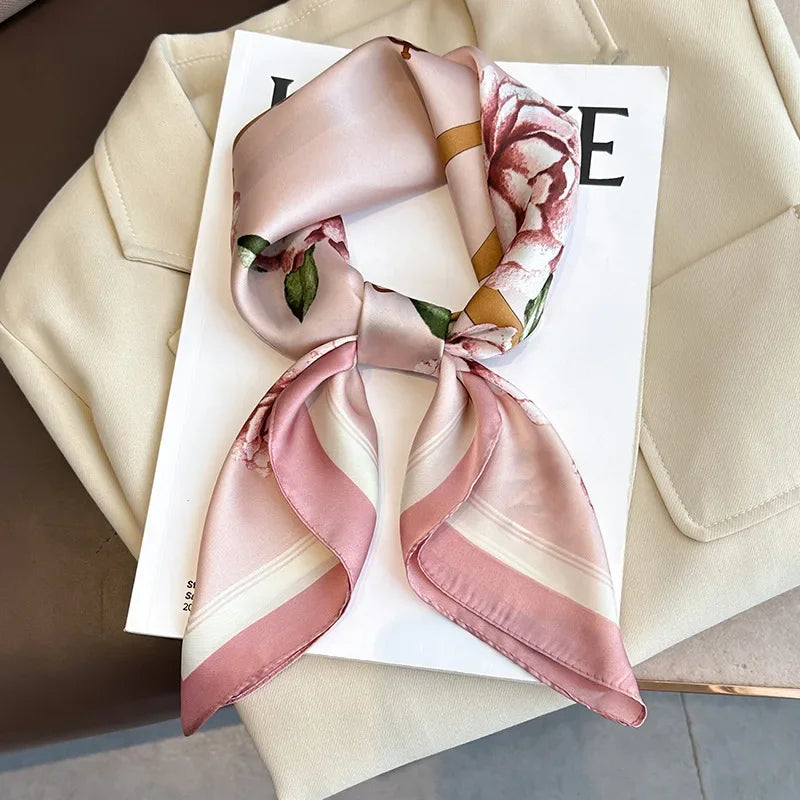 Écharpe Pashmina en soie imprimée pour femmes, châle carré, bandeau décoratif, Design de luxe, Bandana, nouvelle mode 70x70cm, 2026