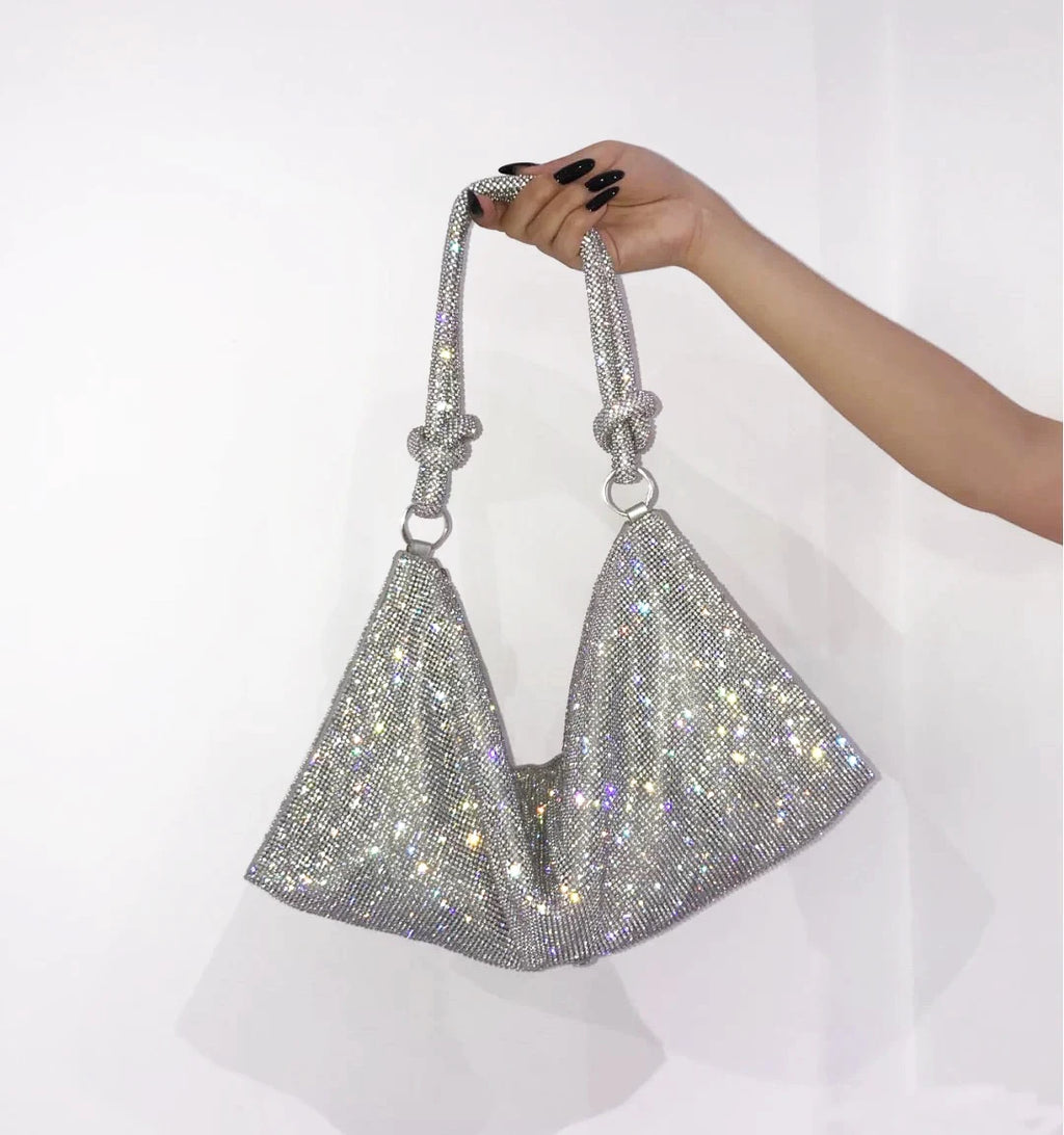 Sac à bandoulière type hobo de créateur de luxe, fait main, sac de soirée/clutch brillant avec strass, pochette en cristal, sac à main et sac hobo.