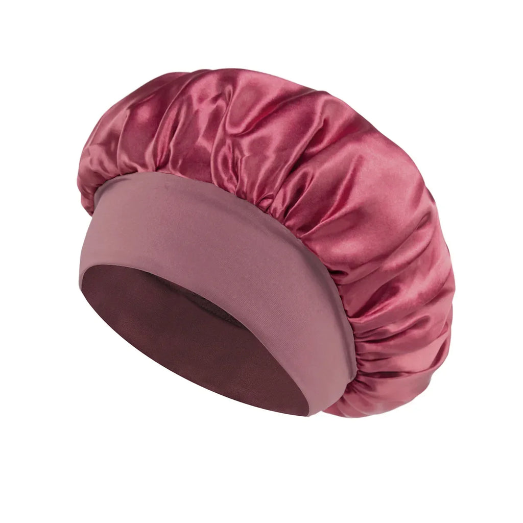 Bonnet en Satin pour femmes, pour dormir, soins capillaires, Bonnets en soie, solide, à larges bords, avec bande élastique souple
