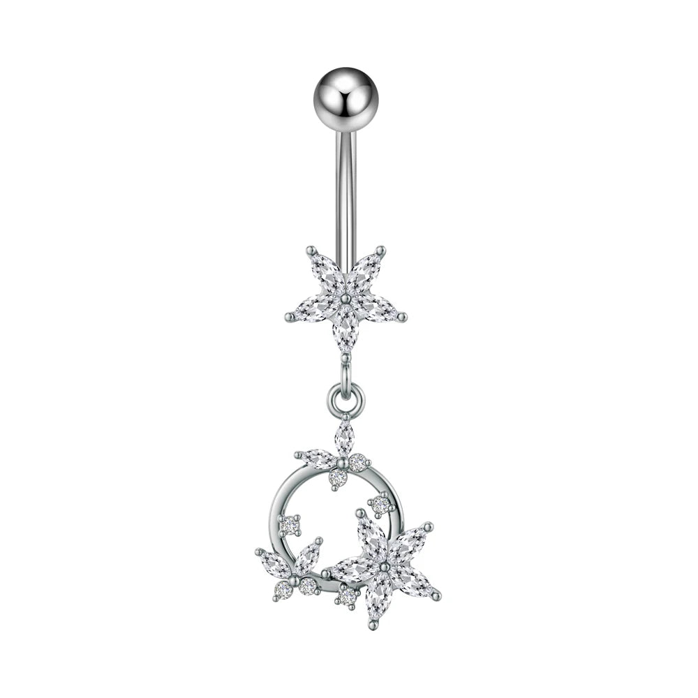 Anneaux de nombril série couleur or, carillon éolien, fleur pendante, cœur, anneau de ventre en acier inoxydable, bijoux de perçage de nombril, 1 pièce