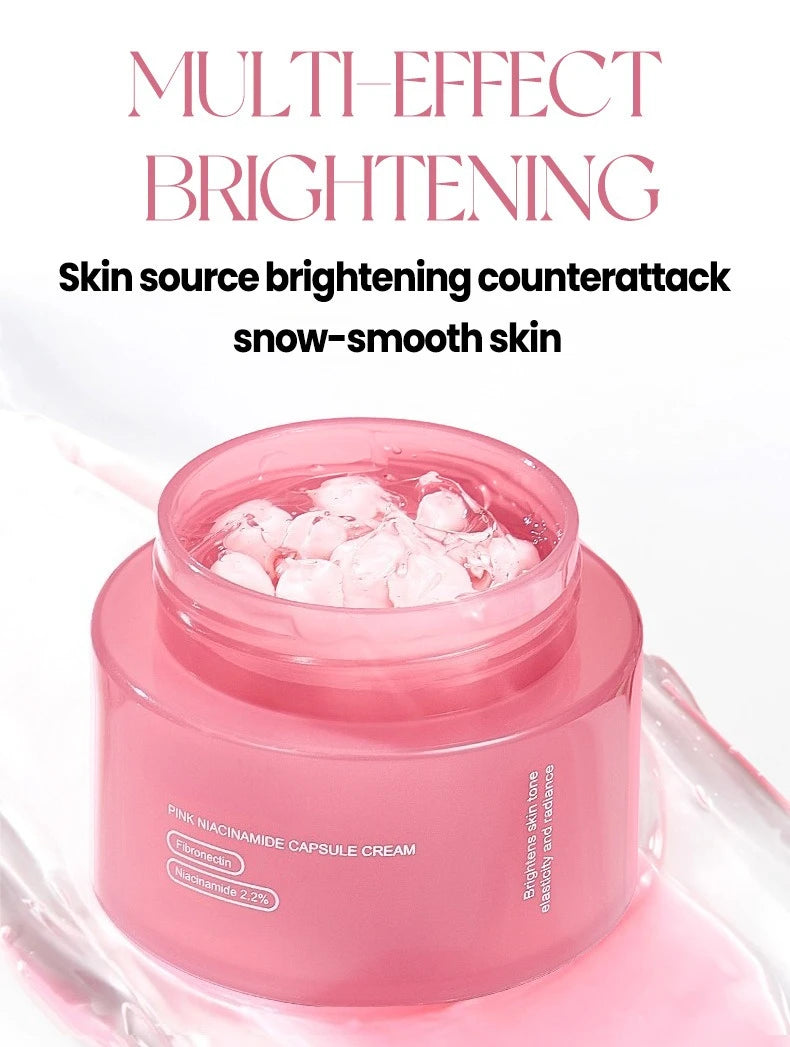 Crème Coréenne au Collagène Rose PDRN en Capsules avec Niacinamide pour un Teint Uniforme, Hydratant Léger Non Gras pour le Visage