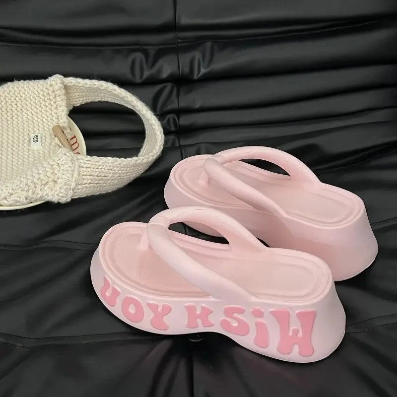 Sandales compensées antidérapantes pour femmes, nouvelle collection été 2026, en EVA, style claquettes de plage, avec lettres, simples et rehaussantes