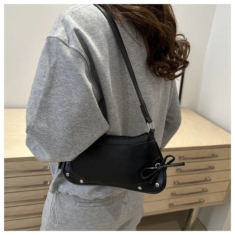Nouveau sac sous le bras tendance, sac à bandoulière pour femmes, sac à main avec double nœud doux, sac pour dames, style rétro, sac à épaule féminin à motif léopard.