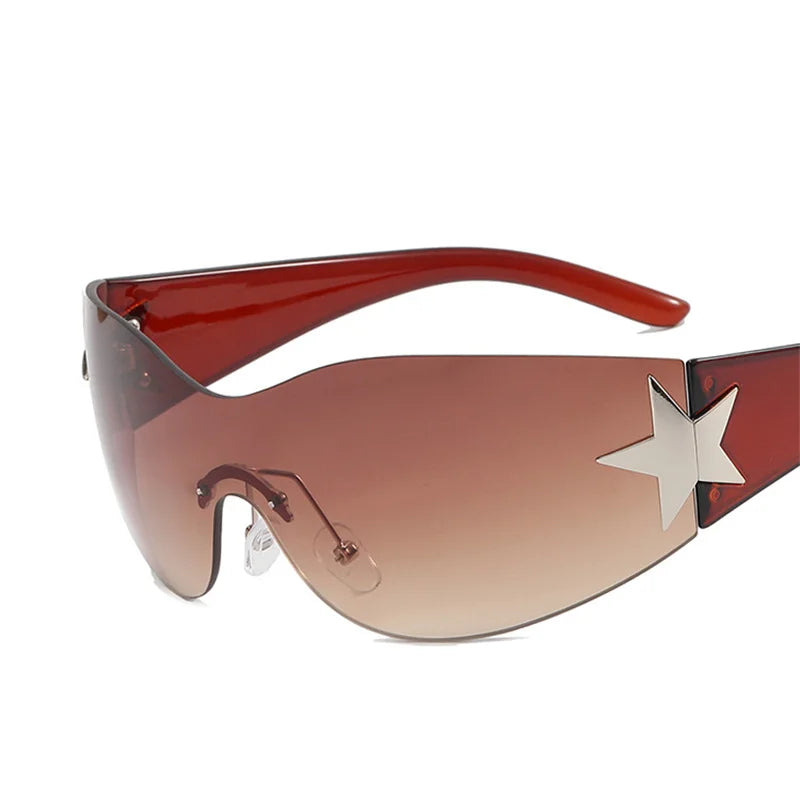 Lunettes de soleil sport punk Y2K de luxe, de marque, de créateur, style masque, monobloc, pour femme, cinq étoiles