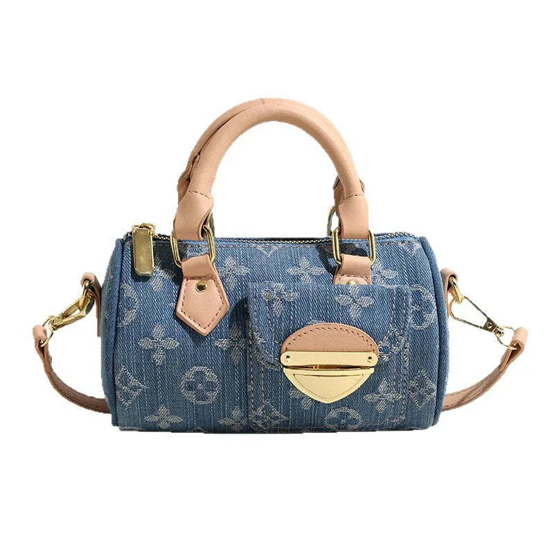 Sacs en jean tendance pour femmes, sacs bandoulière élégants et polyvalents, sacs à main cylindriques ronds à la mode