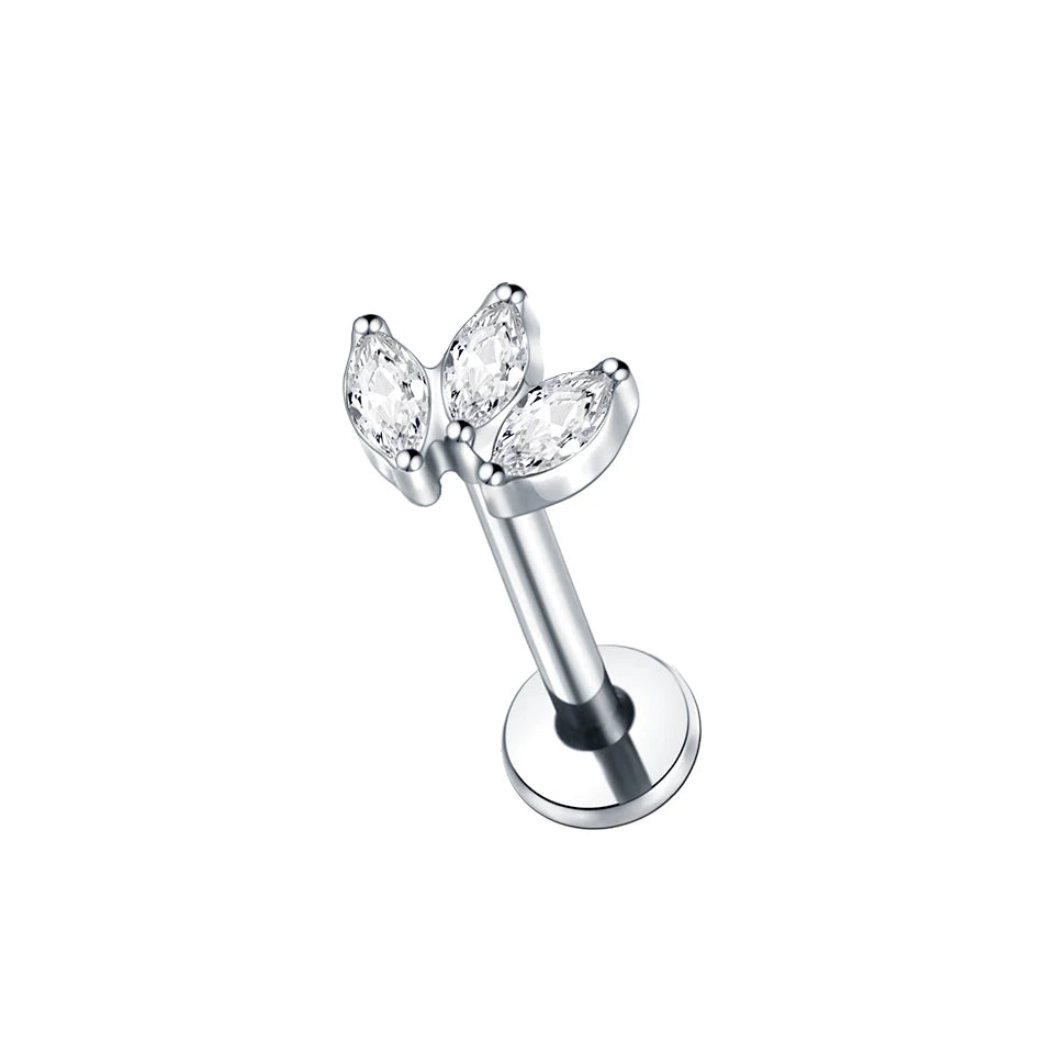 Boucle d'oreille en titane G23, Labret, Tragus, clou, filetage interne, anneaux à lèvres en Zircon, Cartilage Helix, Piercing, bijoux pour le corps, 16G, 1 pièce