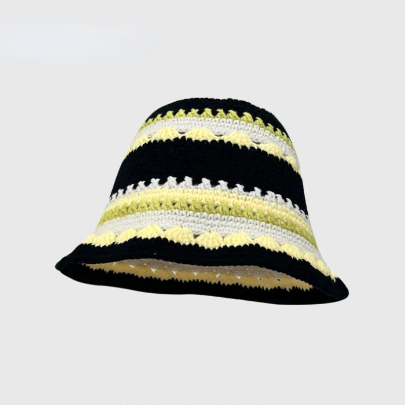 Chapeau seau coréen fait à la main au Crochet pour femmes, tissage tricoté, mode fleurs Y2k, bonnet de bassin, nouvelle collection automne hiver