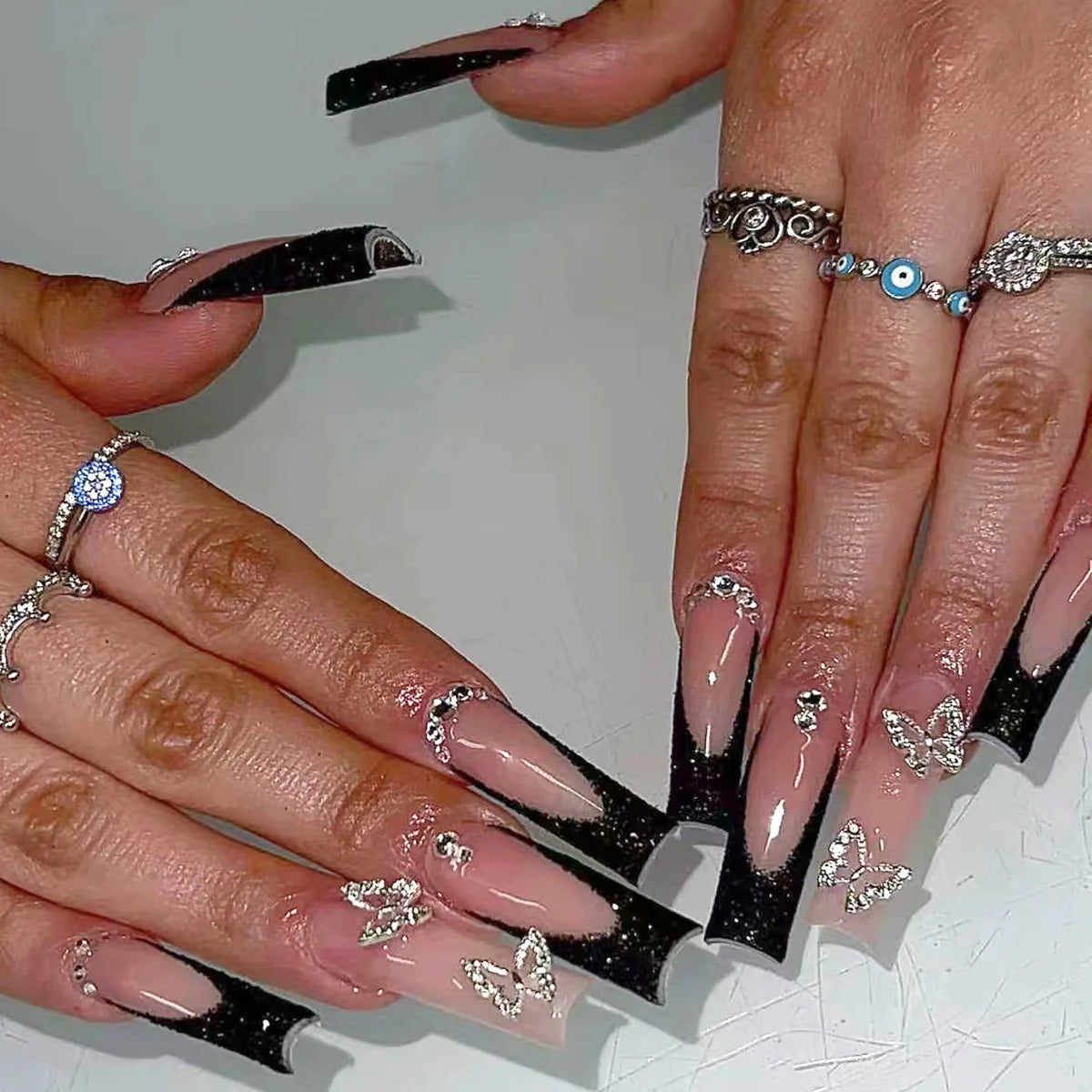 24 faux ongles longs carrés à presser, motif léopard, design cerise 3D, strass, couvrance totale, prêts à poser