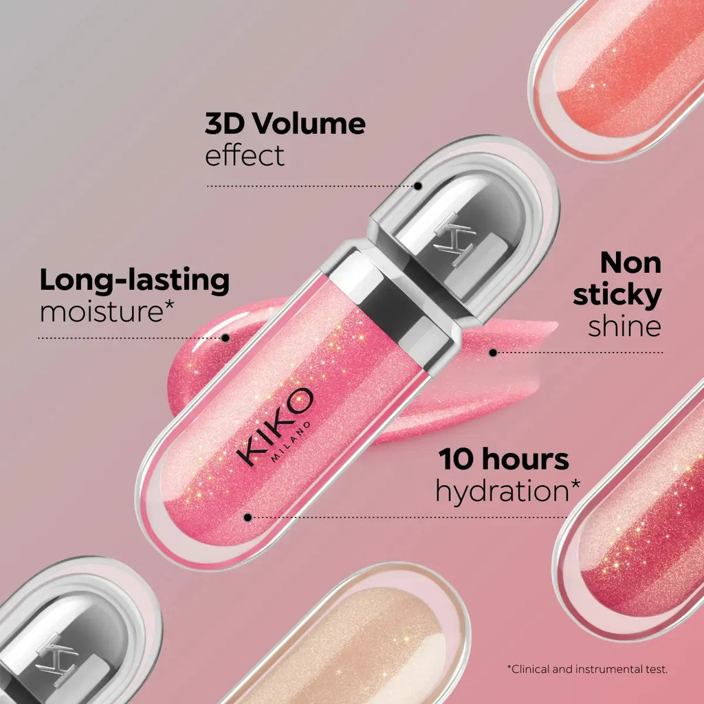 Kiko Original Gloss à lèvres effet miroir 3D, waterproof, longue tenue et anti-transfert, couleur douce couleur pâte de haricot, rouge brillant fin et charmant