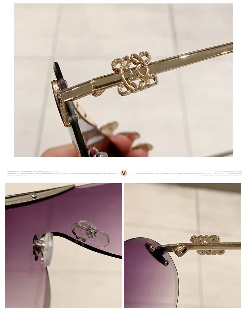 Coupe sans monture surdimensionné une pièce bouclier lunettes de soleil pour femmes mode alliage grand cadre dégradé Y2K lunettes de soleil dames nuances