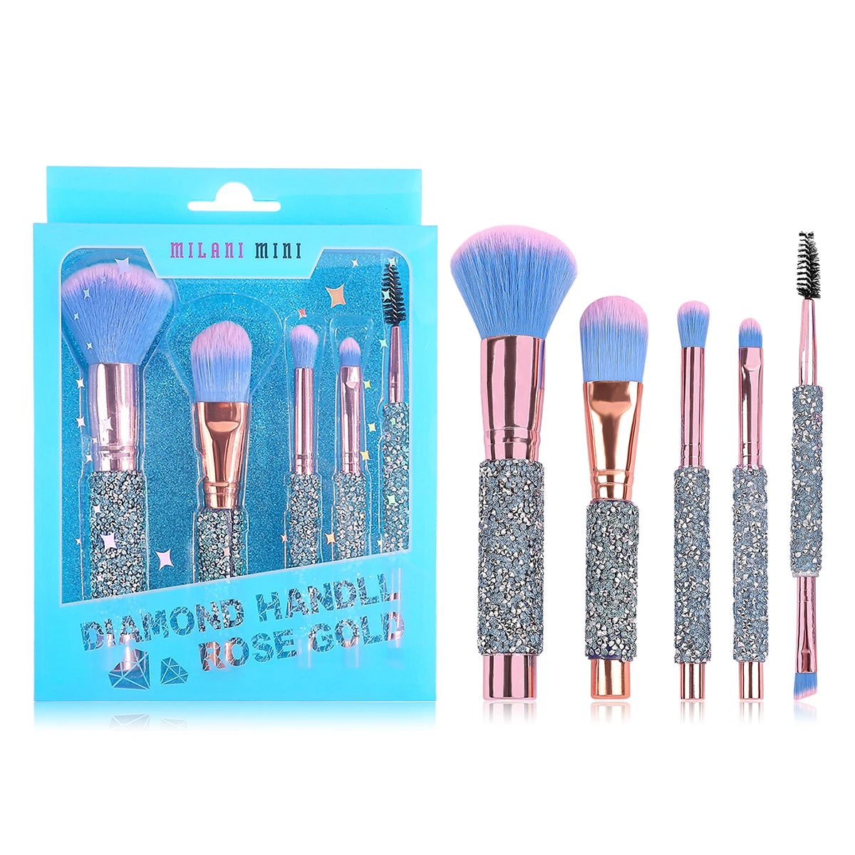 Ensemble de 5/10 pinceaux de maquillage de luxe incrustés de strass avec sac en PU rose gold, outils de beauté portables pour femmes