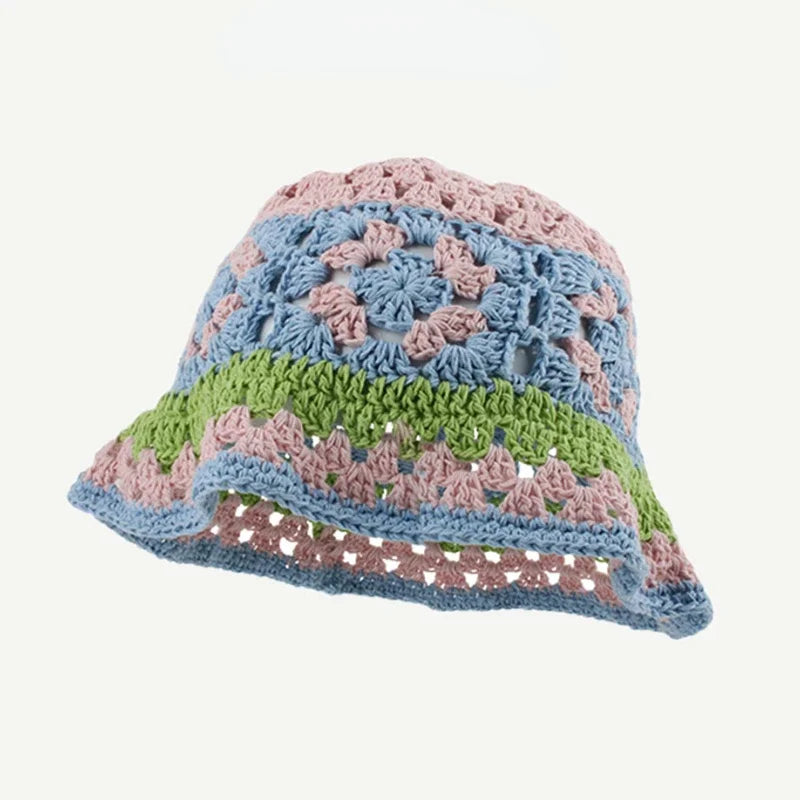 Chapeau seau coréen fait à la main au Crochet pour femmes, tissage tricoté, mode fleurs Y2k, bonnet de bassin, nouvelle collection automne hiver